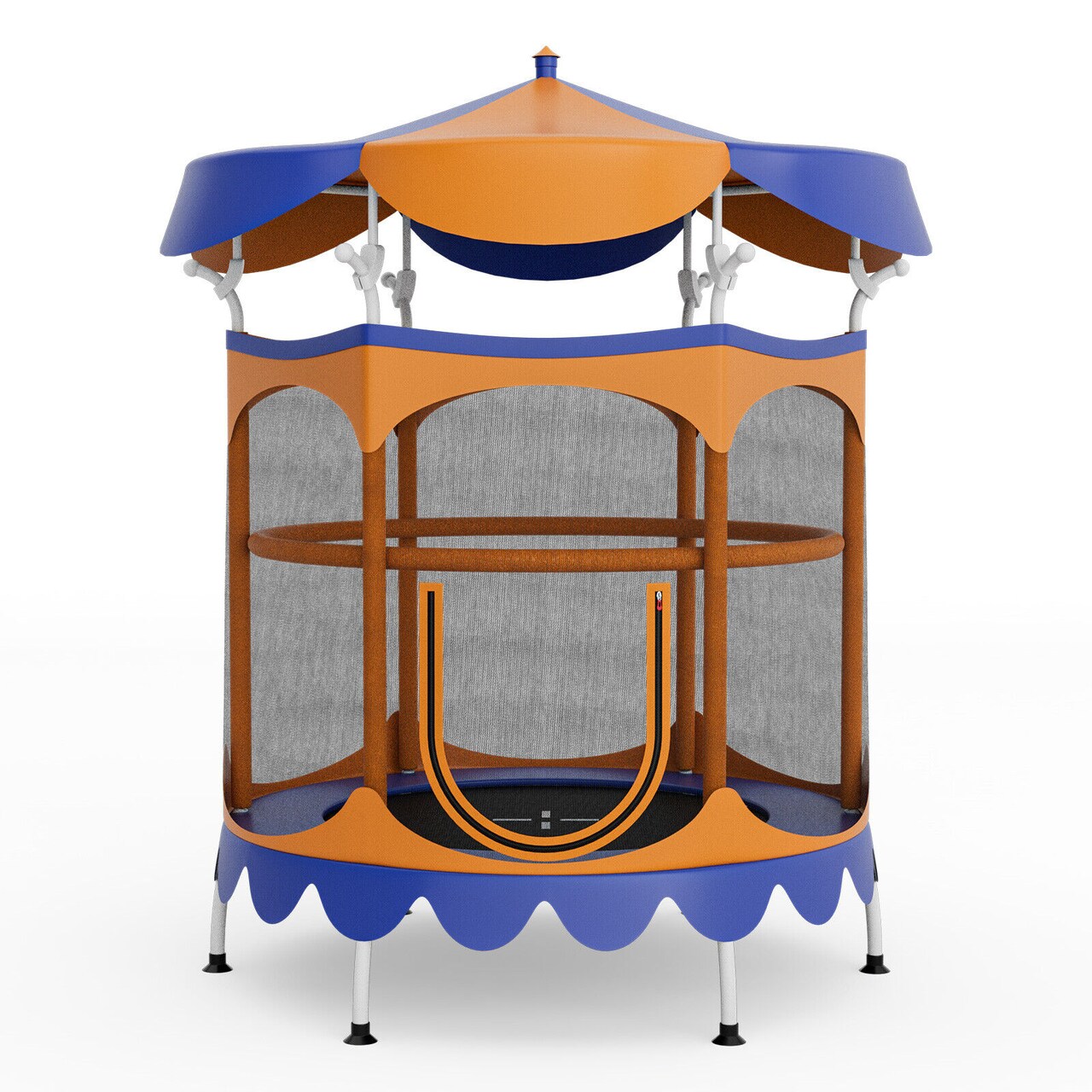 Kids Trampoline with Detachable Canopy, Safety Net, Zipper Door and Foam Padding